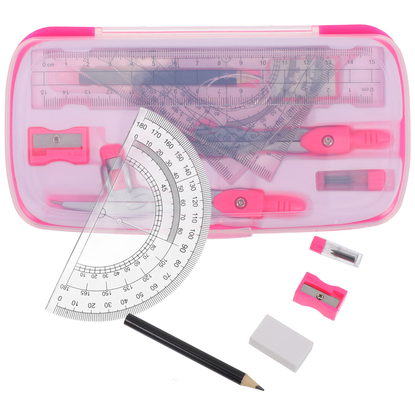 Math Geometry Set With Compass - 1 Kompasset, meetlat, driehoek, liniaal, multifunctioneel