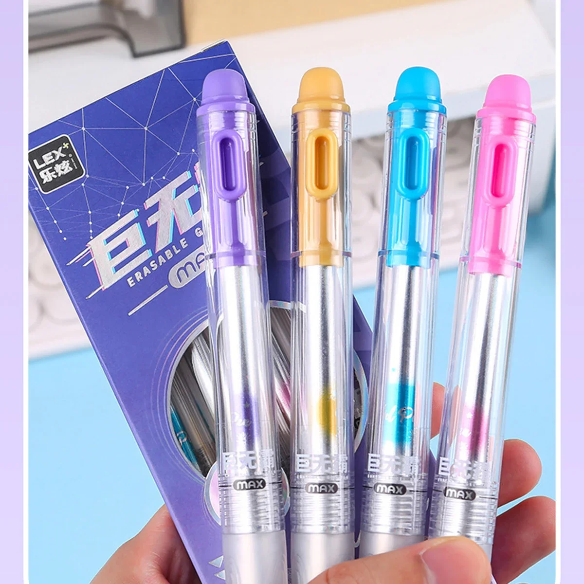 Verpakking met 4 intrekbare, u - Retractable Eraser Pen Click recensie en prijs